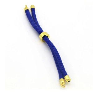 Adjustable blue braided cord with gold slider and end caps for DIY jewelry making