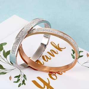 Bracelet Jonc À Charnière Acier Inoxydable Zirconium Strass Luxe Simple Bijoux À Main Pour Femmes Mode Élégante