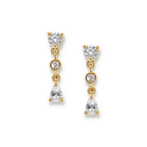 Detailed view of S925 silver gold-plated cluster drop earrings with pear-cut diamonds
