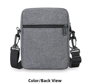 Back view of gray heather crossbody bag showing secure zipper pocket and nylon strap