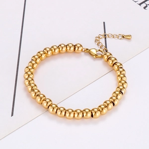Bracciale a sfere in acciaio inossidabile placcato oro 18K con chiusura a moschettone