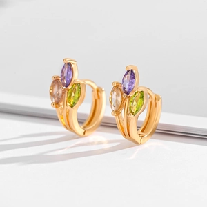 Boucles d'oreilles créoles dorées avec zircons multicolores taille marquise pour femmes