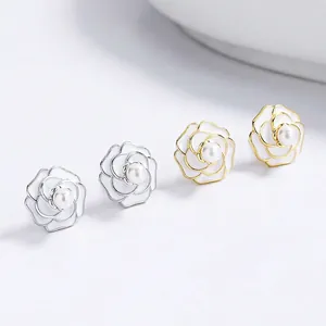 Camellia Flower Stud Earrings With 925 Sterling Silver Earring Post And Imitation Artificial Pearl French Retro Elegant Jewelry