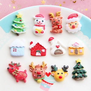 Christmas Resin Flatback Cabochons Glitter Santa Snowman Reindeer Charms For DIY Phone Case Scrapbooking Jewelry Making