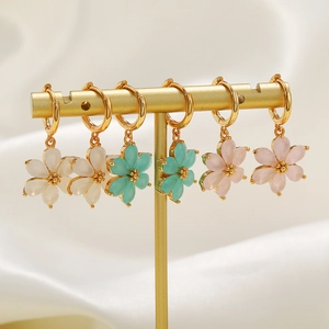 18K Gold Plated Brass Six-Petal Flower Earrings And Pendant For Women Handmade DIY Trendy Floral Jewelry Accessories