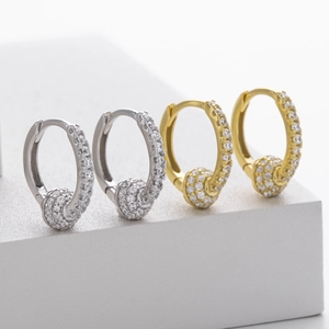 Elegant S925 sterling silver hoop earrings with sparkling crystal sphere pendants in gold and silver