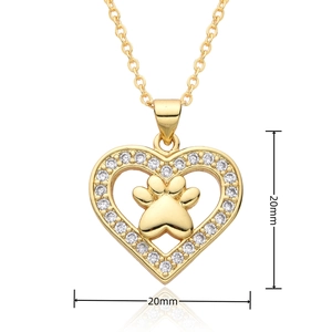 Detailed 20mm heart pendant featuring a gold cat paw motif and white zircon accents