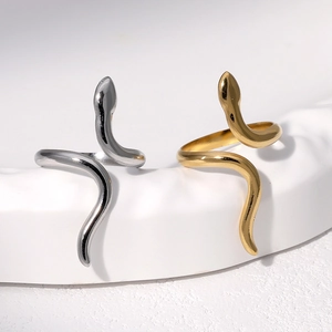Bagues ajustables en forme de serpent en acier inoxydable fini or et argent poli