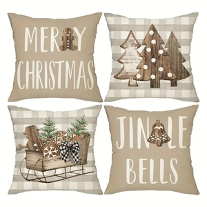 Christmas Decorative Pillowcase Linen Cushion Cover Gingerbread Man Reindeer Print Holiday Home Decor Sofa