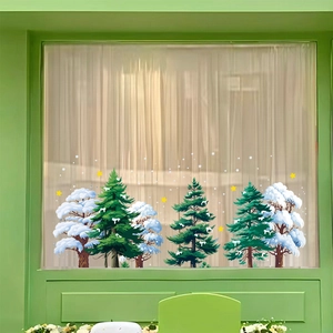 Christmas Window Stickers Static Cling Snow Trees Star PVC Double Sided Removable Holiday Decoration