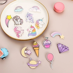 Cute Cartoon Acrylic Badge Brooches Various Designs Unicorn Rainbow For Backpack Clothing Decor Gift Girls Kids