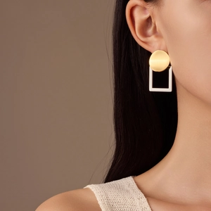 Orecchini a Lobo Geometrici in Acciaio Inossidabile per Donna Bicolore Oro Argento Cerchio Quadrato Vuoto Gioielli di Moda