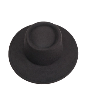 Classic black wide brim wool felt boater hat with flat crown for women and men