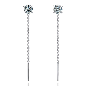 Elegant S925 sterling silver tassel drop earrings with sparkling four-prong zircon stones