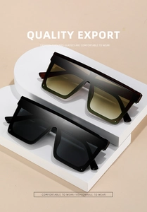 Détail de lunettes de soleil carrées oversize en dégradé de thé et noir
