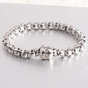 7mm Silber-Edelstahl-Gliederkette mit quadratischem Zirkonia-Anhänger für Damen