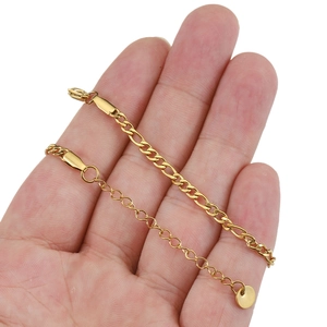 Polished 18k gold stainless steel Cuban chain bracelet with extension and lobster clasp