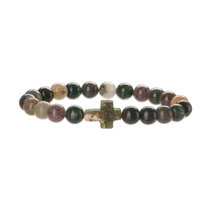 New Chinese natural agate beaded bracelet with bamboo joints and stone cross pendant