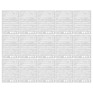 Macro view of alphabet and number stickers with white matte finish for scrapbooking