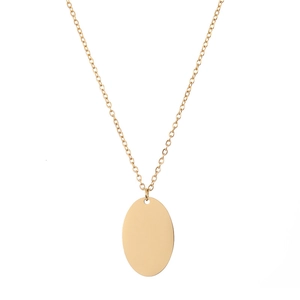 Minimalist gold stainless steel necklace with polished oval pendant for women