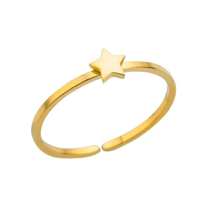 Adjustable gold plated stainless steel ring with a solid pentagram star element