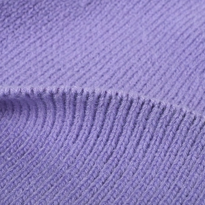 Thick purple ribbed knit winter hat featuring premium soft textured woolen fabric