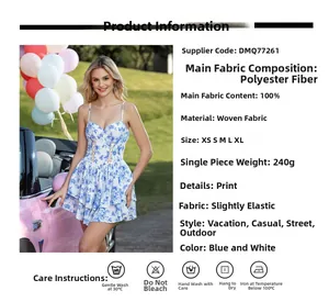 Guide des tailles pour robe d'été à fleurs bleues en tissu 100 % polyester