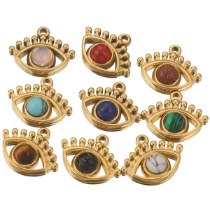 Set of 9 bohemian evil eye pendants in stainless steel with colorful natural stones