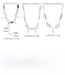 Detailed specs of punk rivet cross necklaces with lengths 38cm, 46cm and 41cm
