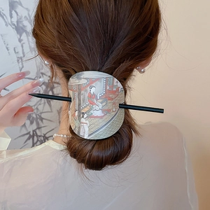 Eleganter Leder-Haarstab mit traditioneller chinesischer Malerei für Hochsteckfrisuren