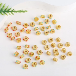Golden hollow wheel beads with colorful stones for DIY jewelry making accessories