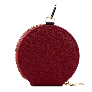 Burgundy round litchi grain leather mini purse with gold zipper and swivel hook clasp