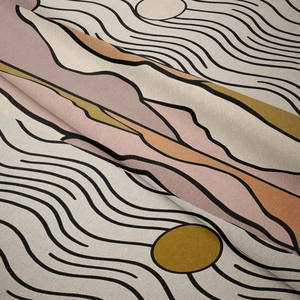 Gros plan détaillé sur la texture du tissu mural avec des motifs de vagues abstraites