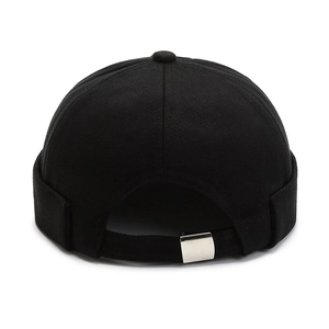 Classic black docker hat with embroidered coconut tree and adjustable metal buckle