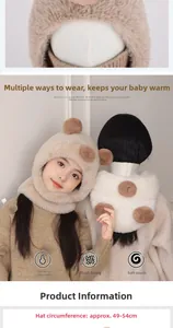 Detail of plush bear-shaped kids hood showing the integrated neck warmer and soft texture