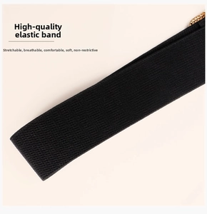 Detail of black elastic wide belt with premium breathable woven texture and high elasticity