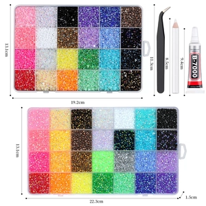 Nailart-Set mit 24/28 Rastern, flachen Harzperlen, Strasssteinen, Pinzette und Kleber
