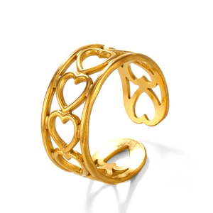 Minimalist gold hollow heart-shaped open ring made of stainless steel for women