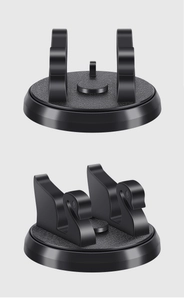 Detail of black car phone mount with elegant swan clips and non-slip matte texture base