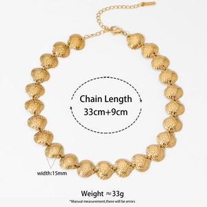 Bohemian gold stainless steel shell pendant necklace with detailed size specifications
