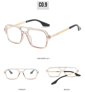 Detailed views of pilot sunglasses with pink resin frames and gold metal temples