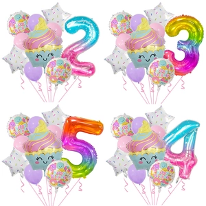 Cartoon Ice Cream Cupcake Number Balloon Set For Kids Birthday Party Starry Jelly Gradient Aluminum Foil Balloon Kit