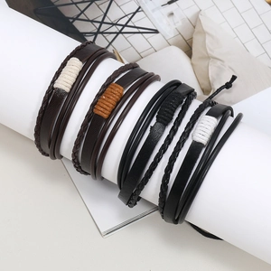 Vintage multi-layer braided leather bracelets for men featuring punk bohemian design