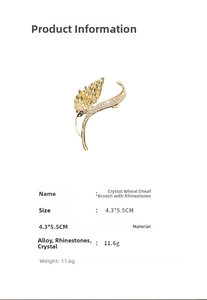 Détails d'une broche épi de blé montrant la taille 4,3x5,5 cm et le poids de 11,6 g