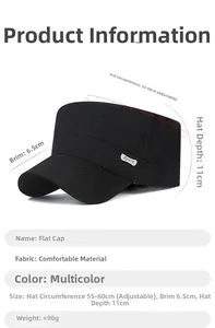 Size chart for sport flat top military cap showing adjustable 55-60cm circumference