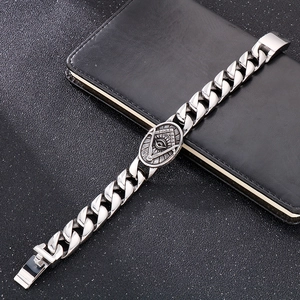 Men's retro punk titanium steel chain bracelet with Masonic Eye of Providence charm