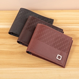 Business casual men's short wallets in three colors with weave texture and metal logo