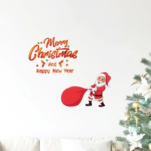 Christmas Santa Claus wall sticker with Merry Christmas text for festive home wall decor
