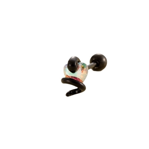 Vintage black snake earrings with rainbow heart zircon and threaded ball back