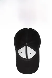 Detailed interior of a black baseball cap with breathable sweatband and reinforced seams